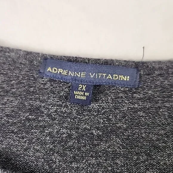 Adrienne Vittadini 2XL Grey Crystal Studded Round Neck Sweater Gathered Sleeve - Picture 3 of 9